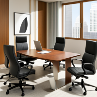 photo of a conference room with 3 people working