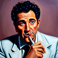 oil painting of Cosmo Kramer smoking a cigar