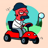 Create an image of doctor zoidberg driving a golf cart on a golf course. Futurama cartoon style